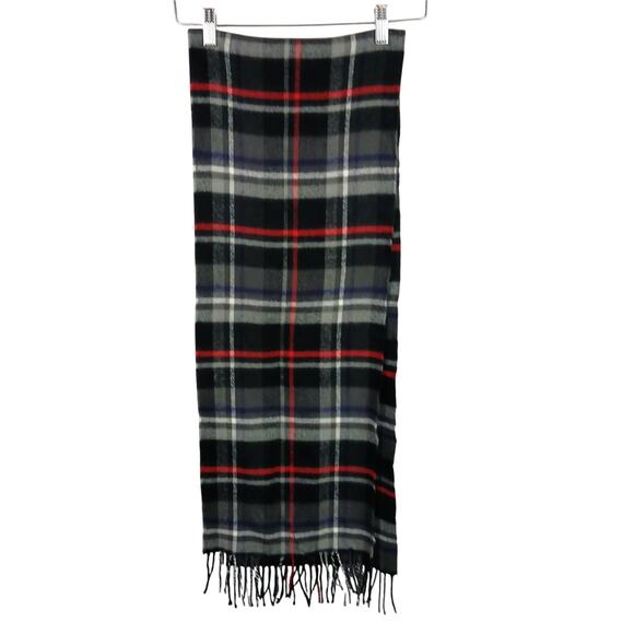 Made In Scotland 100% Cashmere Gray Black Red Plaid Scarf Unisex NWOT - Picture 3 of 4